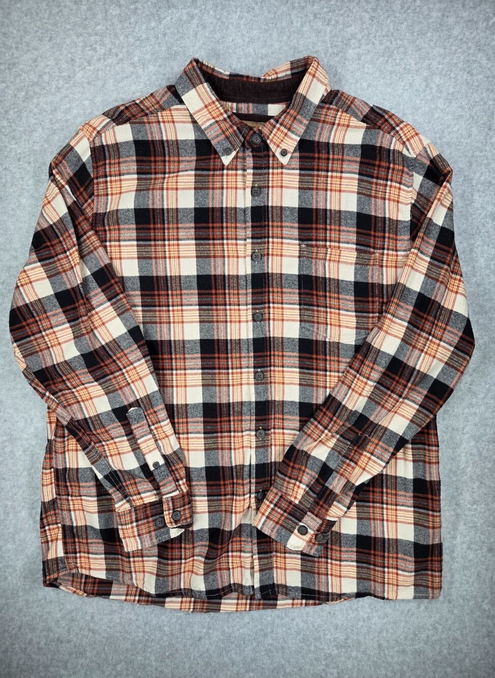 North River Men's XXL Flannel Shirt Orange Black Plaid 100% Cotton fall layering